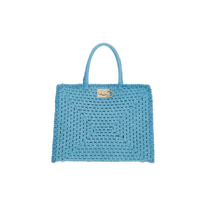 FERRAGAMO Studio Fabric With Sheepskin Handbag Medium Size Women's Dark Aqua Green-0