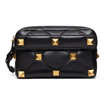 Valentino Roman Stud Soft Sheep Leather Shoulder Bag Crossbody Bag Regular Men's Black