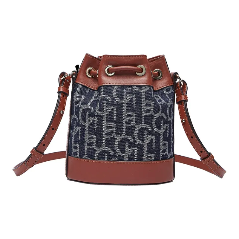 Laurence & Chico Denim Flower Pot Bag, One Shoulder Handbag, Crossbody Bag Trumpets Women's Red Brown/Blue-3