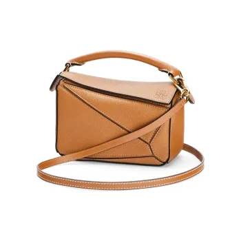 LOEWE Puzzle Grain Calfskin Geometric Puzzle Bag, Crossbody Bag, Shoulder Bag Mini Women's Light Caramel/Light Brown