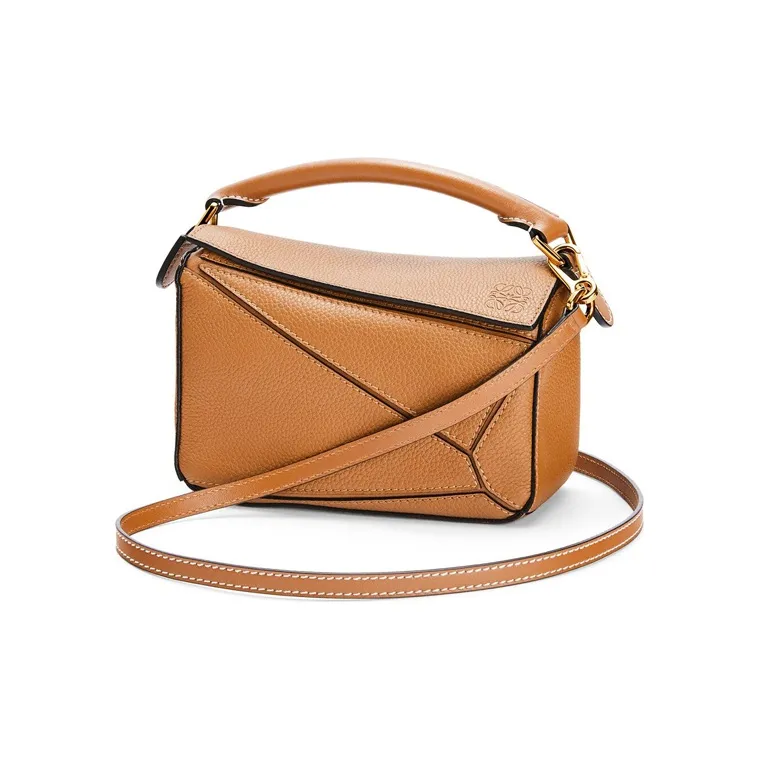 LOEWE Puzzle Grain Calfskin Geometric Puzzle Bag, Crossbody Bag, Shoulder Bag Mini Women's Light Caramel/Light Brown-0