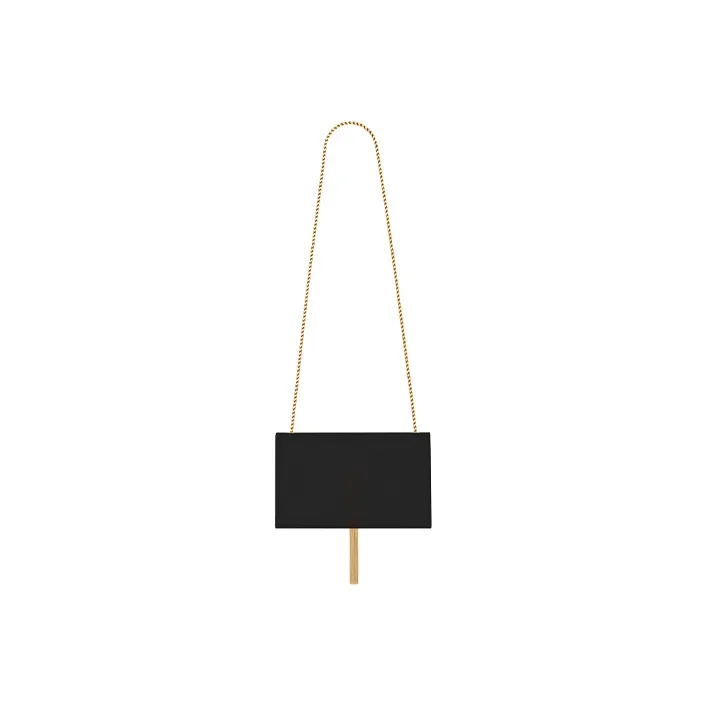 SAINT LAURENT KATE Calfskin Fringe Shoulder Bag Crossbody Bag Medium Size Women's Black-4
