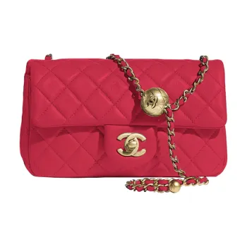 CHANEL Classic Flap CF Small Gold Ball Sheepskin Crossbody Bag, Shoulder Bag Women's Red
