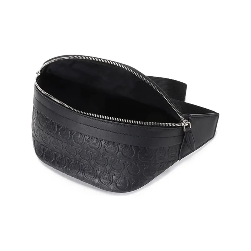 FERRAGAMO GANCINI Cow Leather Sling Bag, Crossbody Bag, Fanny Pack Men's Black-5