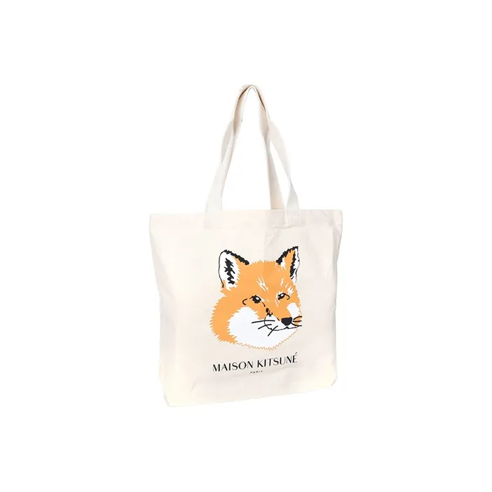 Maison Kitsune Canvas Handbag, Canvas Bag Medium Size Women's Beige-1