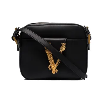 VERSACE Virtus Leather Camera Bag Shoulder Bag Crossbody Bag Women's Black