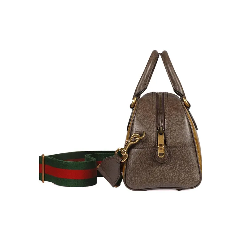GUCCI Adidas Collaboration Leather Portable One Shoulder Travel Bag Mini Men's Brown Yellow-2