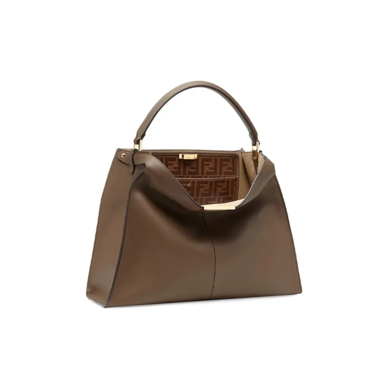 FENDI Peekaboo Cowhide Leather Handbag Large Size Women's Brown-2
