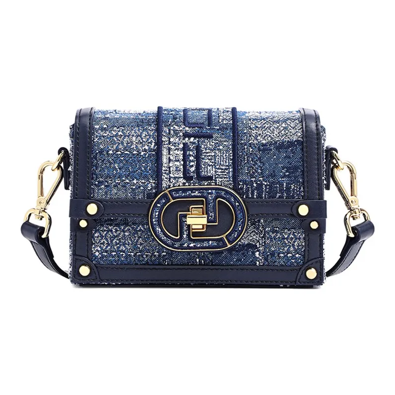 FION Fabric Shoulder Bag, Small Square Bag, Crossbody Bag Trumpets Women's Dark Blue-0