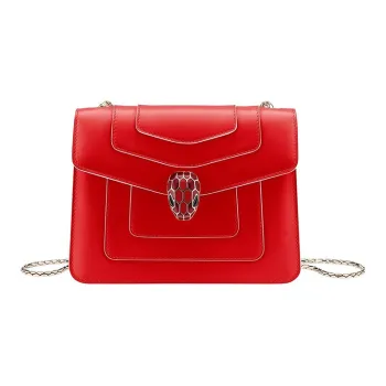 BVLGARI Serpenti Forever Series Cow Leather Chain Bag Crossbody Bag Shoulder Bag Women's Red