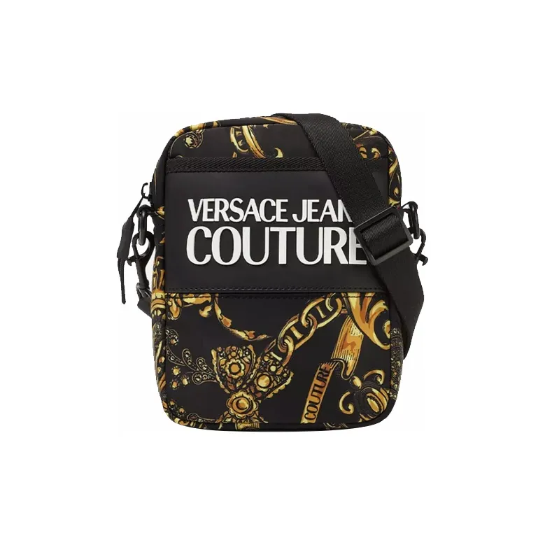 VERSACE JEANS COUTURE Nylon Shoulder Bag, Crossbody Bag Men's Black & Gold-0