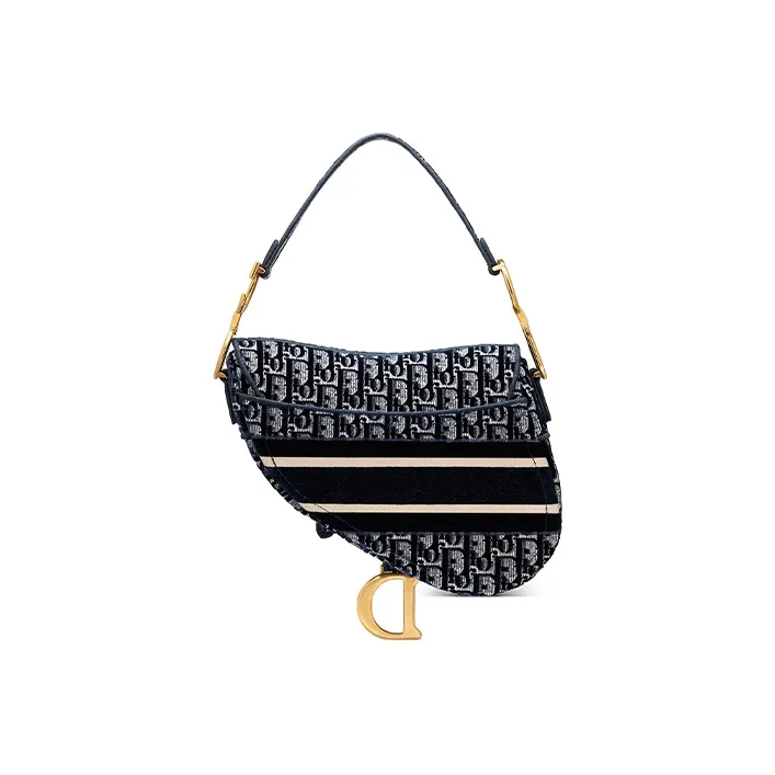 DIOR Saddle Velvet Saddle Bag Handbag Shoulder Bag Regular Women's Blue-1