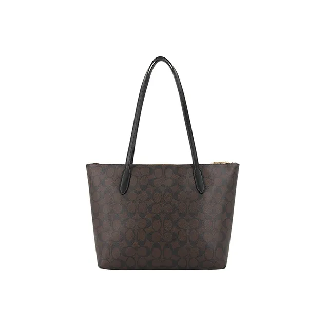 COACH PVC Tote Bag Shopping Bag Shoulder Bags Large Size Women's Dark Brown-2