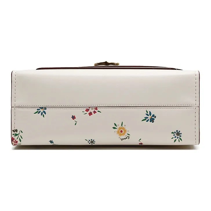 COACH Leather Chain Bag Portable Crossbody Bag Shoulder Bag Medium Size Women's Chalk White-4