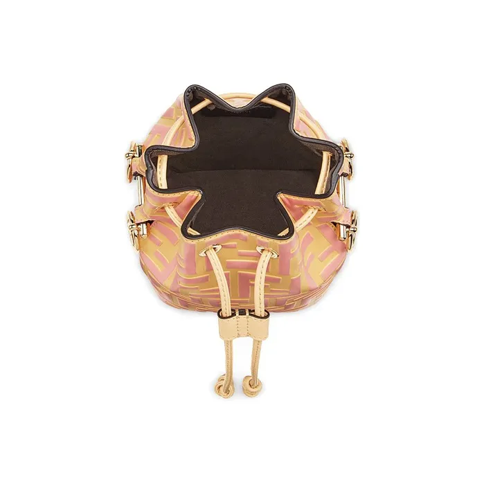 FENDI Mon Tresor Calfskin Drawstring Bucket Bag Shoulder Bag Crossbody Bag Handbag Mini Women's Yellow/Pink Candy Color-3