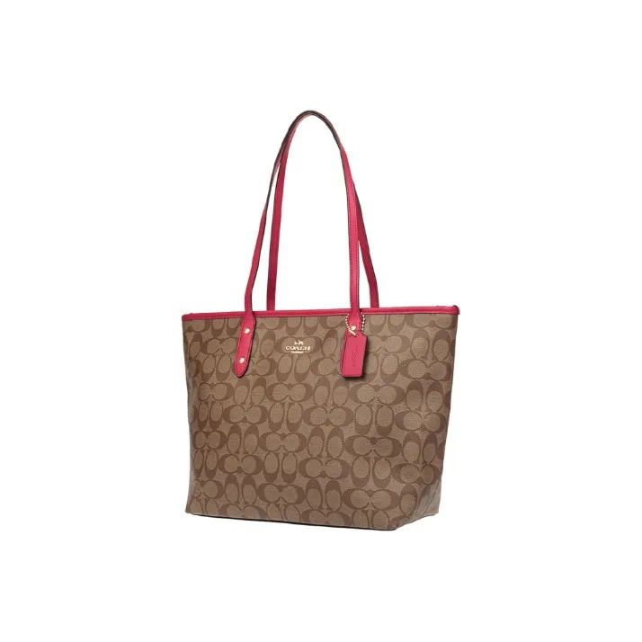 COACH City Zip Tote Canvas With Leather Handbag Tote Bag Shopping Bag Shoulder Bag Women's Khaki Monogram-1