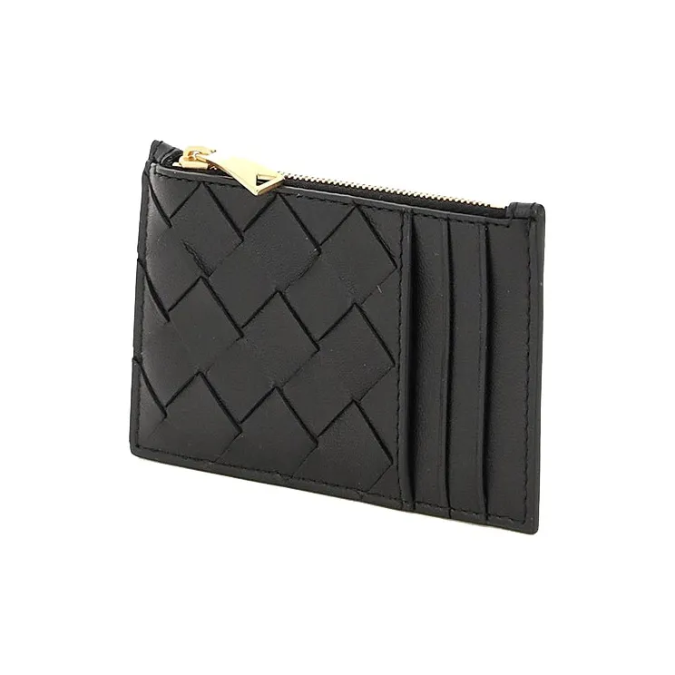Bottega Veneta Leather Card Holder Coin Purse Women's Black-4