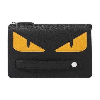 FENDI Cow Leather Clutch Men's Black/Yellow