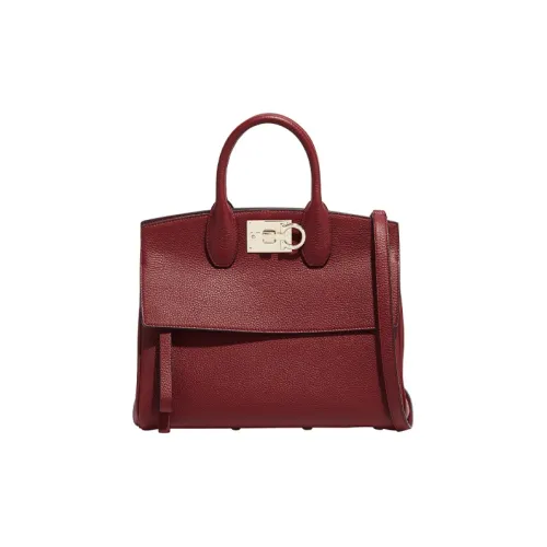 FERRAGAMO Studio Cow Leather Handbag Medium Size Women's Red