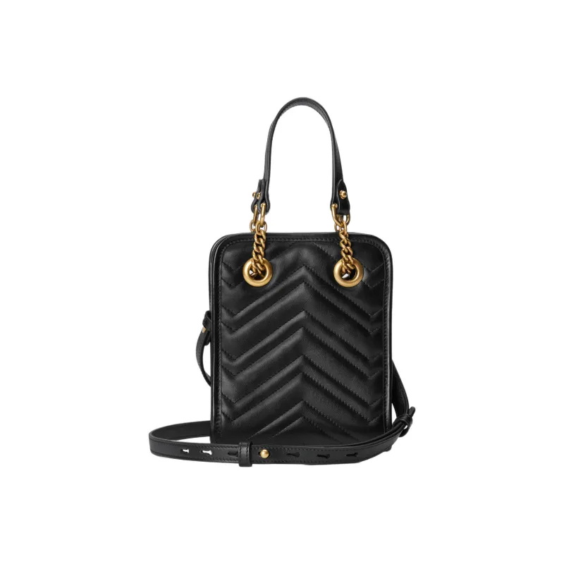 GUCCI Marmont Quilting Leather Tote Bag Shopping Bag Portable Crossbody Bag Shoulder Bag Mini Women's Black-2