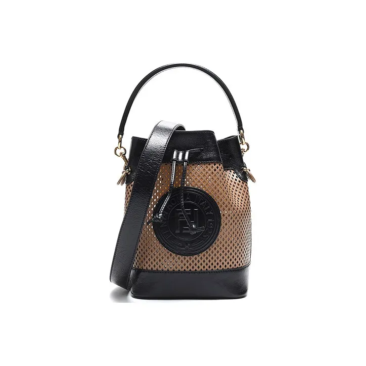 FENDI Mon Tresor Leather Shoulder Bag, Crossbody Bag, Handbag Trumpets Women's Brown Black-0