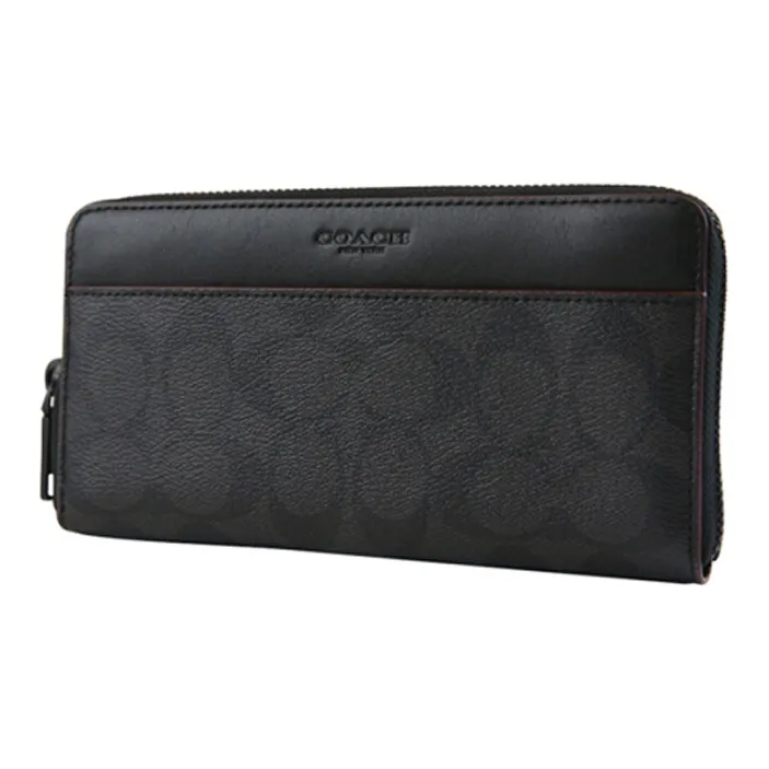 COACH Accordion Wallet Coated Canvas Wallet Clutch Men's Gray Black-1