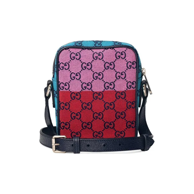 GUCCI Canvas With Leather Cell Phone Pouch, Shoulder Bag, Crossbody Bag Unisex Multicolor-1