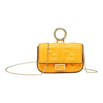 FENDI Baguette Nappa Leather Chain Pendant Coin Purse, Shoulder Bag, Crossbody Bag Women's Orange