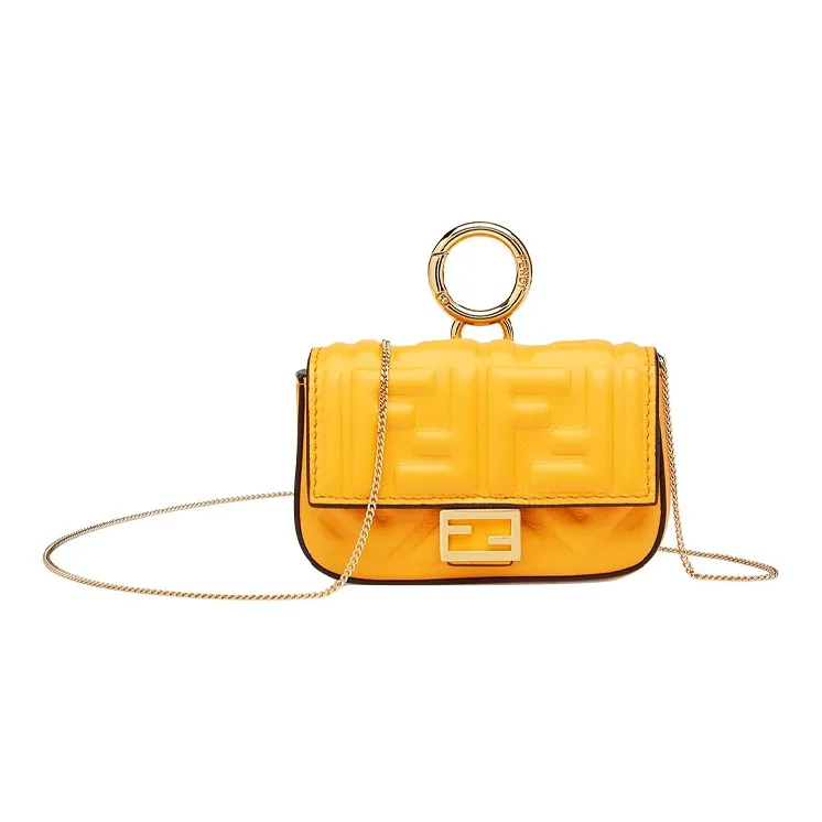 FENDI Baguette Nappa Leather Chain Pendant Coin Purse, Shoulder Bag, Crossbody Bag Women's Orange-0