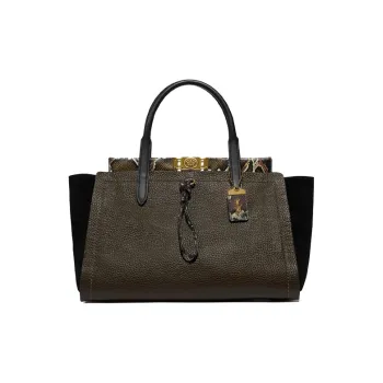 COACH Troupe Leather Shoulder Bag, Crossbody Bag, Handbag Large Size Women's Black Green Multicolor