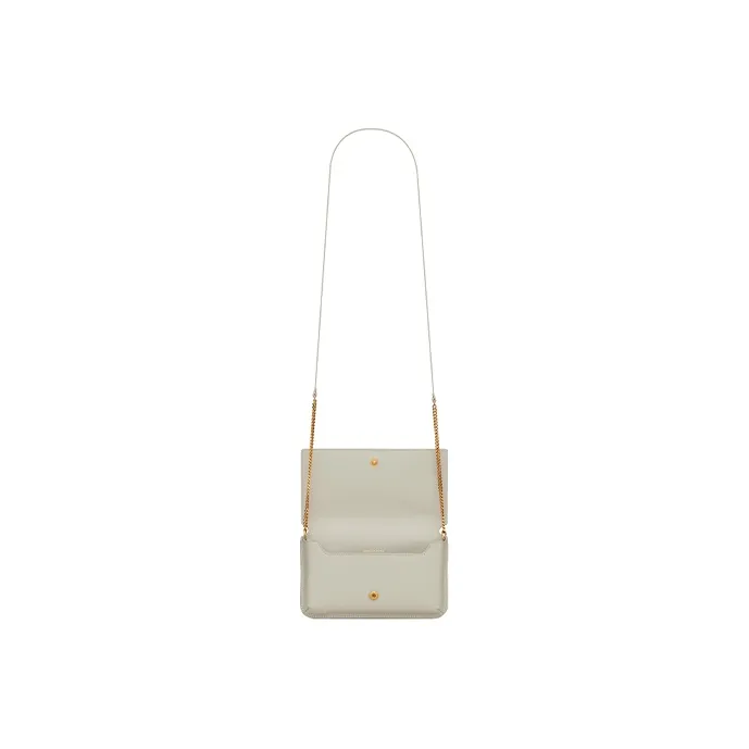 SAINT LAURENT CASSANDRE Leather Cell Phone Pouch Women's Vintage White-5