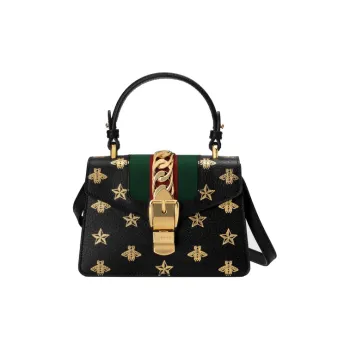 GUCCI Sylvie Leather Portable Crossbody Bag Shoulder Bag Mini Women's Black