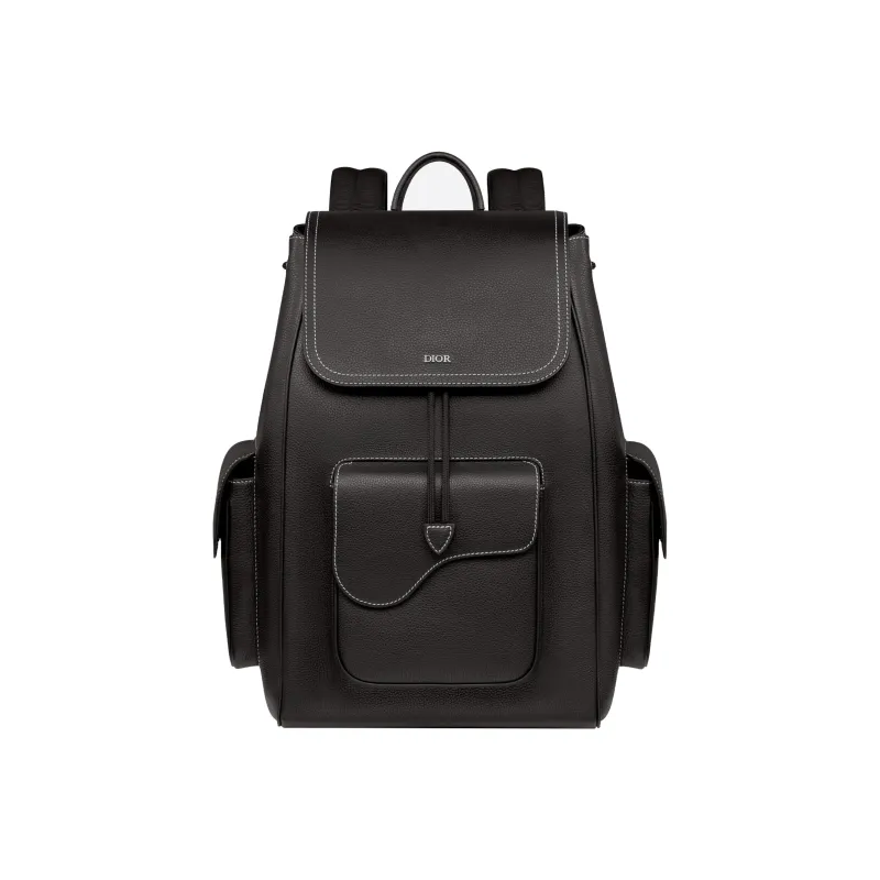 DIOR Saddle Grained Calfskin Backpack Men's Black-0