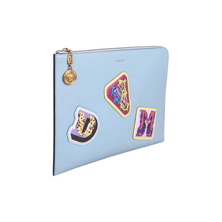 VERSACE VERSACE Leather Clutch Unisex Light Blue-1