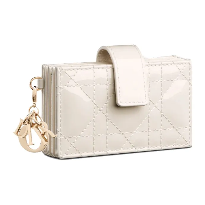 DIOR Lady Dior Patent Leather, Cow Leather Card Holder, Coin Purse, Card Holder Women's Milk White-1