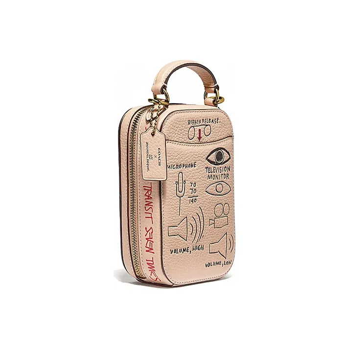 COACH X Basquiat Alie Leather Camera Bag, Handbag, Shoulder Bag, Crossbody Bag, Cell Phone Pouch Mini Women's Nude Pink-1