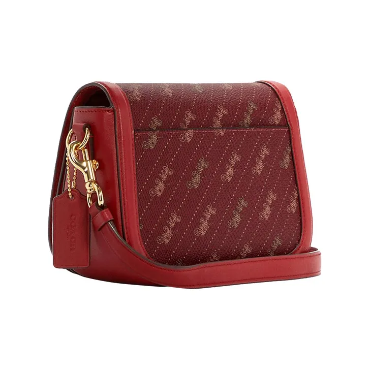 COACH Saddle Coated Canvas With Smooth Leather Saddle Bag Shoulder Bag Crossbody Bag Small Size Women's Red-1