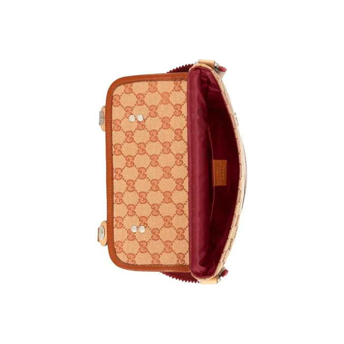 GUCCI Canvas With Leather Messenger Bag Shoulder Bag Crossbody Bag Regular Kids' Camel/Brown Beige-4