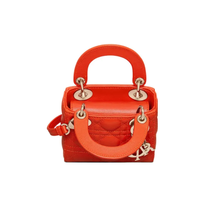DIOR Lady Dior Sheepskin Shoulder Bag Crossbody Bag Handbag Mini Women's Bright Orange-2