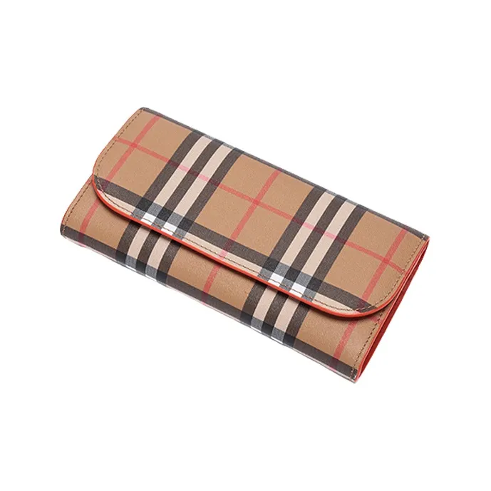 Burberry Cow Leather Card Holder Wallet Women's Khaki/Orange-2