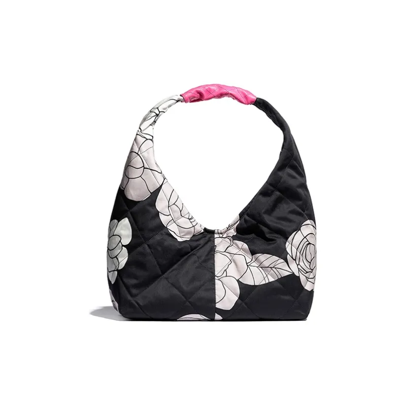 CHANEL Canvas With Calfskin HOBO Shoulder Bag Trumpets Women's White/Black/Pink Color-1