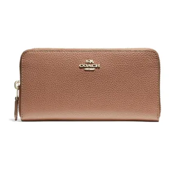 COACH Accordion Zip Cow Leather Wallet Women's Saddle
