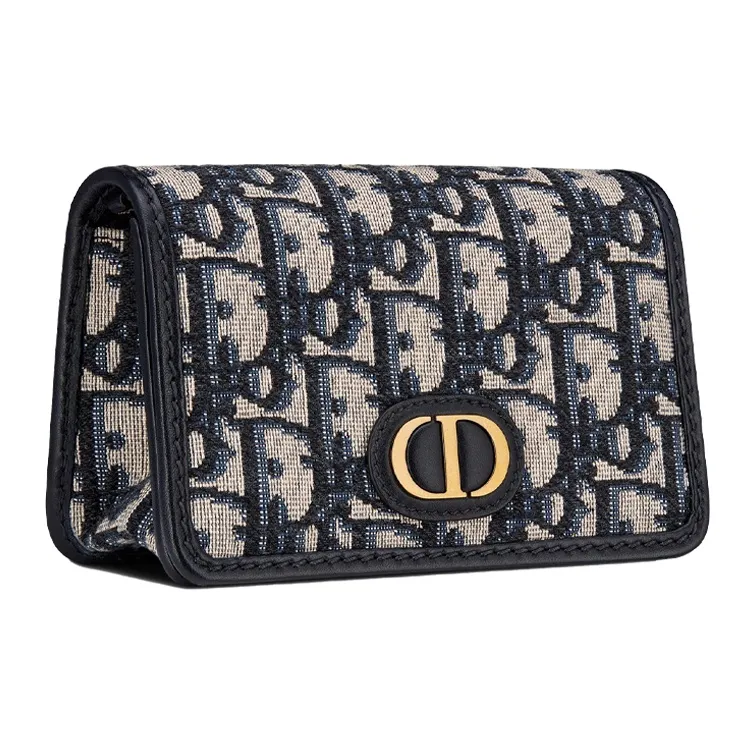 DIOR 30 Montaigne Fabric Chain Bag, One Shoulder, Crossbody Clutch Mini Women's Blue/Black-1