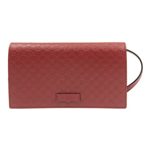 GUCCI Leather Shoulder Bag Crossbody Bag Women's Red