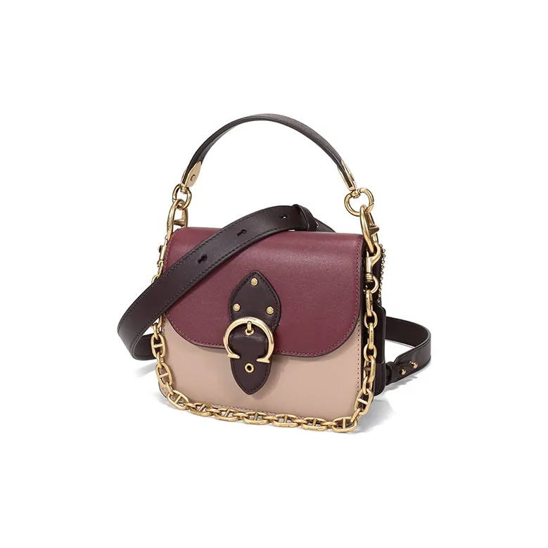 COACH Beat Leather Saddle Bag Crossbody Bag One Shoulder Handbag Small Size Women's Burgundy Multicolor-1