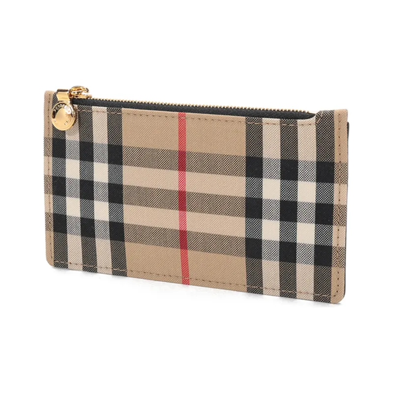 Burberry Fabric With Leather Card Clip Zero Wallet Card Holder Women's Archive Beige-1