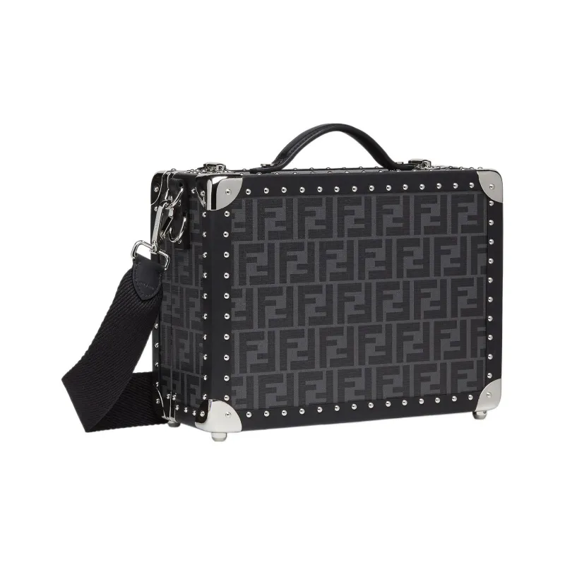 FENDI Calfskin Travel Bag, Suitcase, Hard Case Small Size Men's Black-1