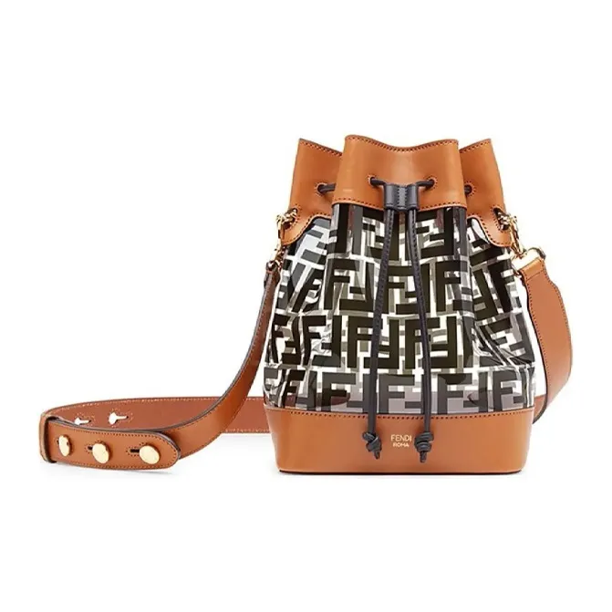FENDI Mon Tresor PVC Bucket Bags Shoulder Bag Crossbody Bag Small Size Women's Brown/Black-0