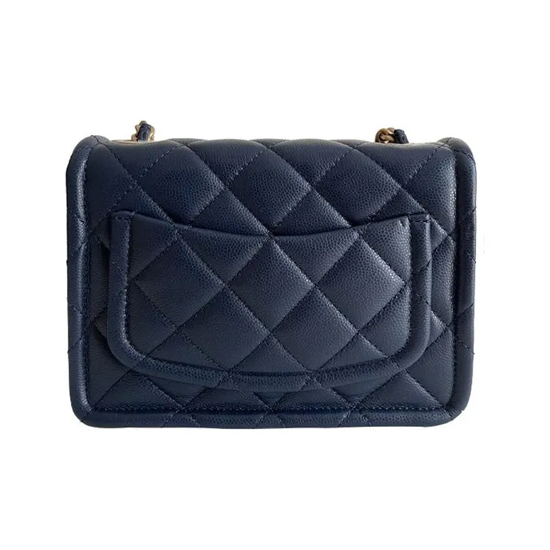 CHANEL Classic Flap CF Calfskin Shoulder Bag, Crossbody Bag Trumpets Women's Marine Blue-2