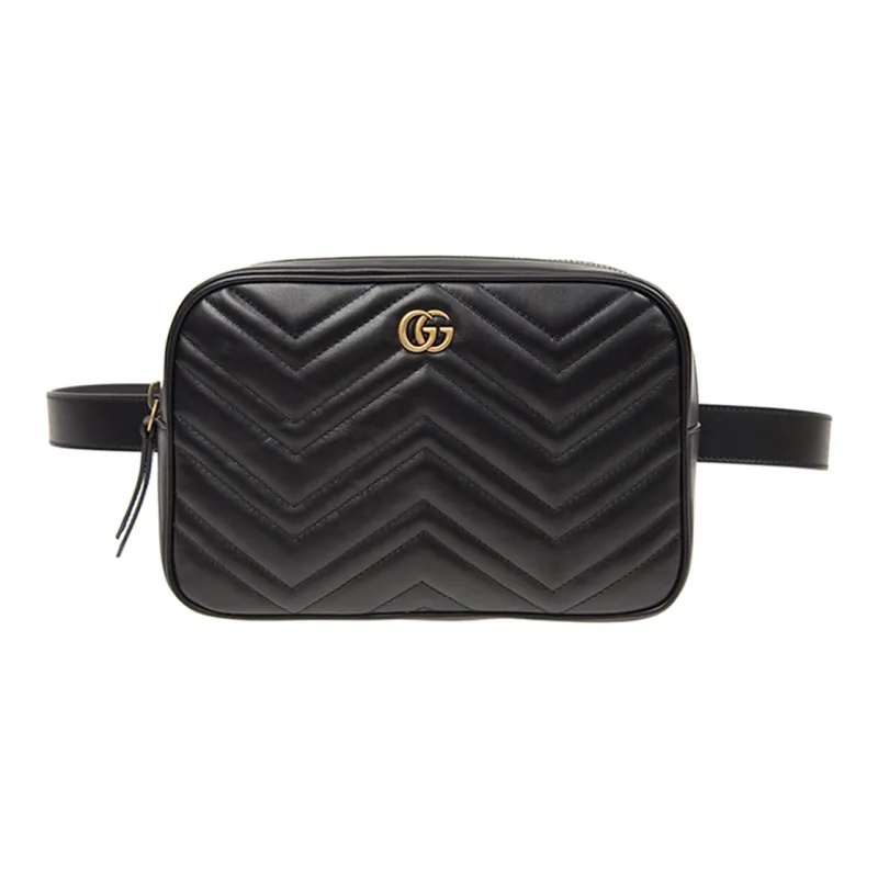 GUCCI GG Marmont Cow Leather Camera Bag One Shoulder Crossbody Fanny Pack Medium Size Men's Black-0